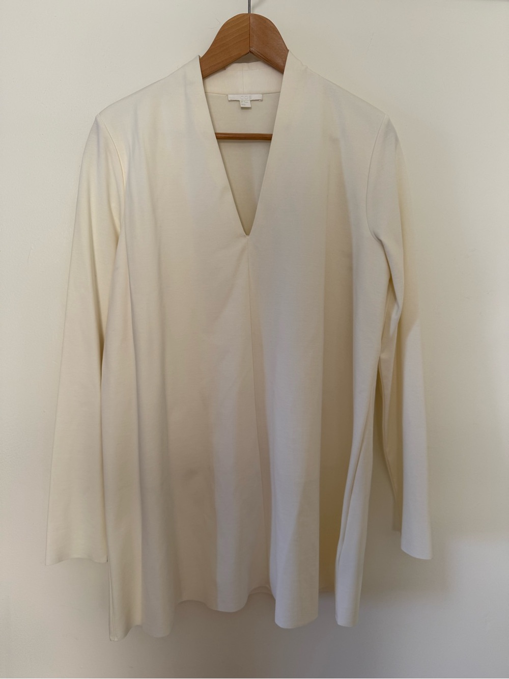 COS Creamy White Long Sleeve V-Neck Tunic, size medium